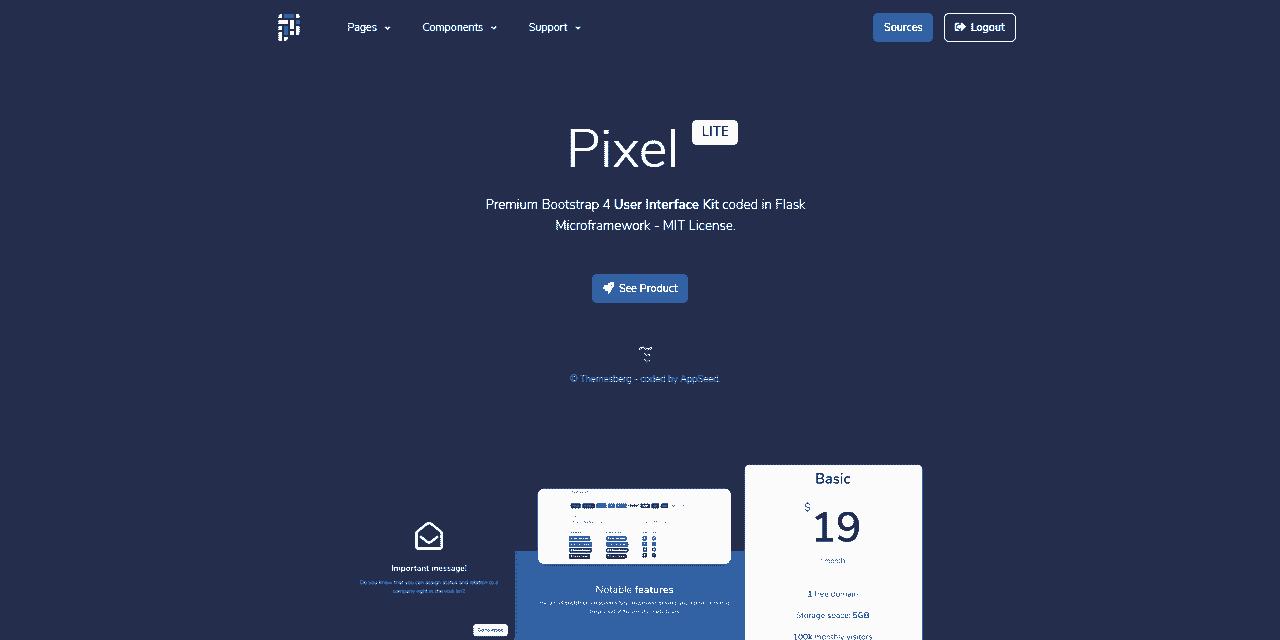 Flask Pixel UI Kit - Seed project provided by AppSeed.